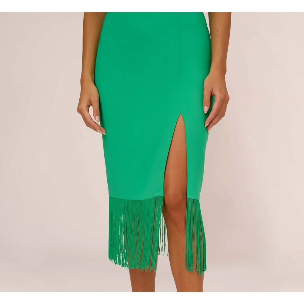 Women's Adrianna Papell Green Fringe Midi Dress Size 2 - Picture 2 of 8